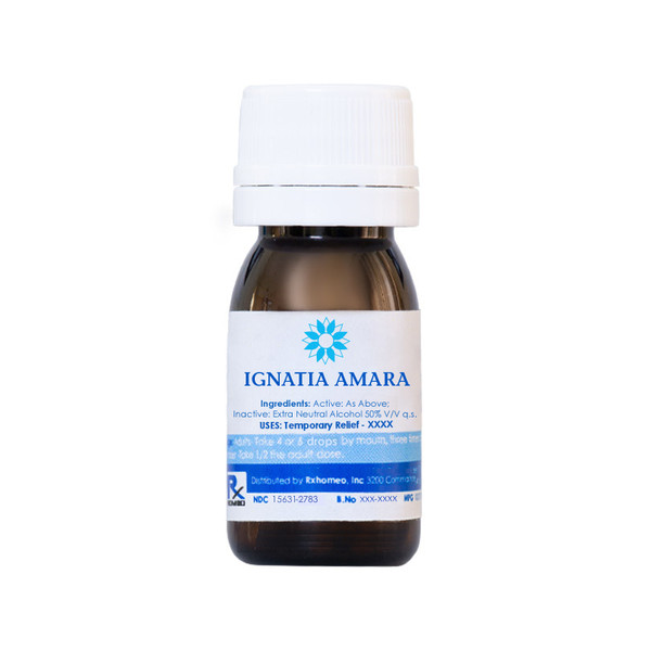 Shop Rxhomeo® IGNATIA AMARA 30C - 10 ml Oral Drops Homeopathic single remedy dilution with 50% ENA for microbial protection and enhanced taste, uses Temporary Relief - Mood Swings, Running Grief*. This OTC homeopathic medicine is safe, effective, and works naturally with no side effects or drug interactions.