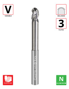 0.375"Ø x 0.5" LOC x 2.125"Reach x 4" OAL- Ballnose - Uncoated - A340 Reduced Neck 3F Carbide Variable End Mill