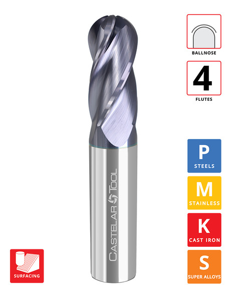 0.5"Øx 1" LOC x 3" OAL- Ballnose - TiAlN Coated - G4 4F Carbide End Mill