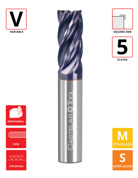 0.25"Ø x 0.5" LOC x 2" OAL- Square End - TiAlN Coated - Perfect Pitch 5 5F Carbide Variable End Mill