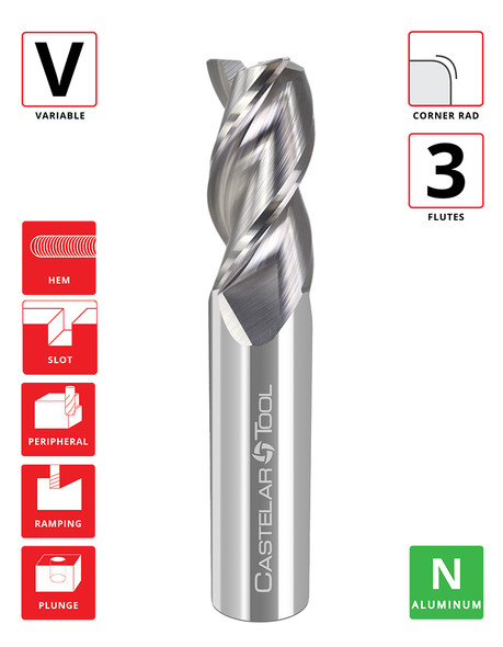 0.25"Ø x 1.25" LOC x 3" OAL - 0.015" Rad - Uncoated - A340 3F Carbide Variable End Mill