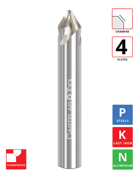 30° (60° Incl.) x 0.375"Øx 0.257" LOC x 0.078" Tip Øx 2.5" OAL - Uncoated - CMS4 4F Carbide Spiral Chamfer Mill