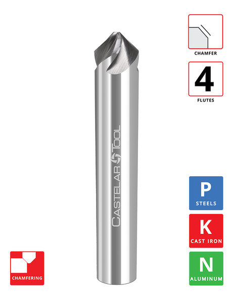 41° (82° Incl.) x 0.5"Ø x 0.234" LOC x 0.093" Tip Ø x 3" OAL - Uncoated - CMS4 4F Carbide Spiral Chamfer Mill