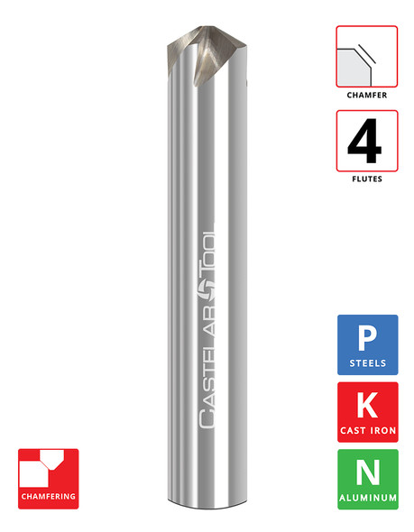60° (120° Incl.) x 0.375"Øx 0.086" LOC x 0.078" Tip Øx 2.5" OAL - Uncoated - CMS4 4F Carbide Spiral Chamfer Mill