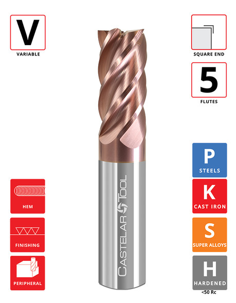 0.3125"Øx 0.8125" LOC x 2.5" OAL- Square End - ALROC-S Coated - V540 5F Carbide Variable End Mill