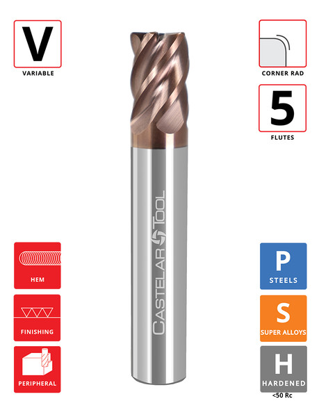 0.3125"Øx 0.8125" LOC x 2.5" OAL - 0.02" Rad - ALROC-S Coated - V540 5F Carbide Variable End Mill