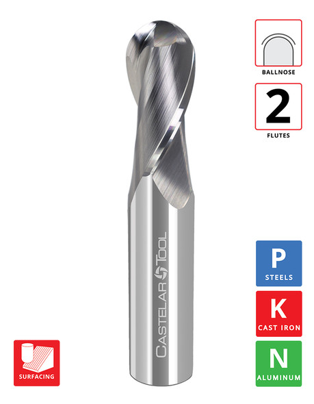 0.1969"Ø(5mm) x 16mm LOC x 50mm OAL- Ballnose - Uncoated - MG2 2F End Mill