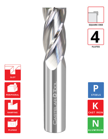 0.3937"Ø(10mm) x 25mm LOC x 63mm OAL- Square End - Uncoated - MG4 4F End Mill