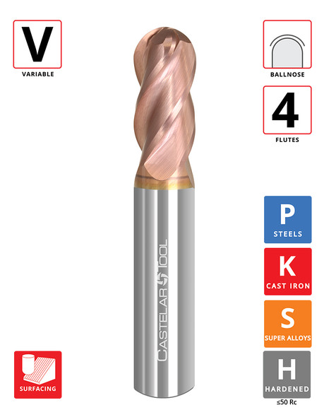 0.3125"Øx 0.8125" LOC x 2.5" OAL- Ballnose - ALROC-S Coated - V438 4F Carbide Variable End Mill