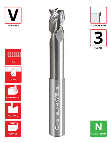 0.5"Ø x 0.625" LOC x 2.125"Reach x 4" OAL- Square End - Uncoated - A340 Reduced Neck 3F Carbide Variable End Mill