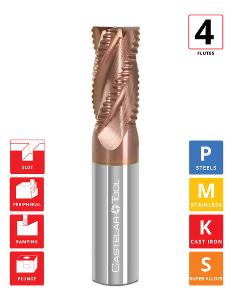 0.375"Øx 0.875" LOC x 2.5" OAL - ALROC-S Coated - R400 4F Carbide Knuckle Form Roughing End Mill
