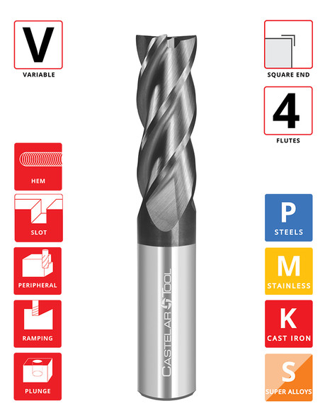 0.5"Ø x 1.25" LOC x 3" OAL- Square End - ALROC+ Coated - GT4 4F Carbide