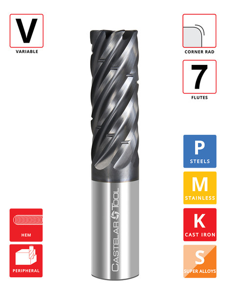 0.5"Ø x 1.25" LOC x 3" OAL - 0.03" Rad - ALROC+ Coated - V737 7F Carbide Variable End Mill