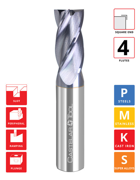 0.1875"Øx 1" LOC x 3" OAL- Square End - TiAlN Coated - G4 4F Carbide End Mill