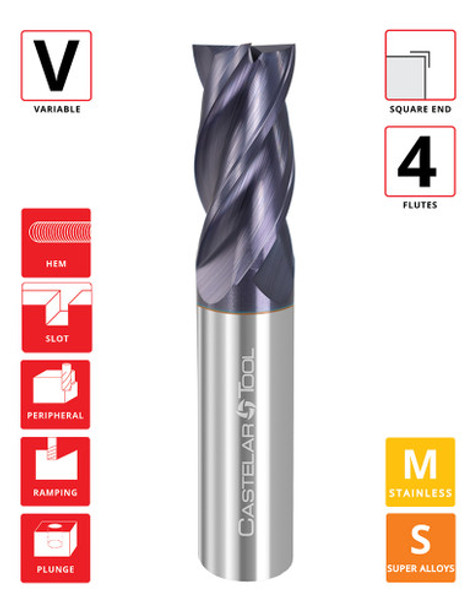 0.5"Øx 1" LOC x 3" OAL- Square End - TiAlN Coated - Perfect Pitch 4 4F Carbide Variable End Mill