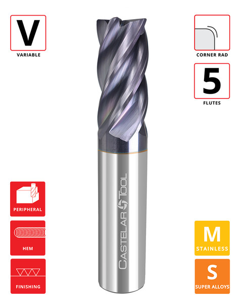 0.75"Øx 2.5" LOC x 5" OAL - 0.03" Rad - TiAlN Coated - Perfect Pitch 5 5F Carbide Variable End Mill