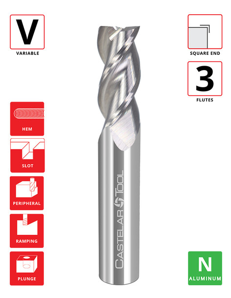 0.5"Øx 1" LOC x 3" OAL- Square End - Uncoated - A340 3F Carbide Variable End Mill