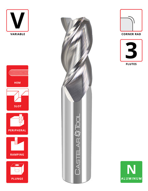 0.5"Øx 1.25" LOC x 3" OAL - 0.03" Rad - Uncoated - A340 3F Carbide Variable End Mill