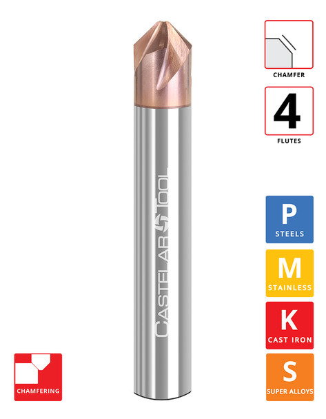 45° (90° Incl.) x 0.375"Øx 0.149" LOC x 0.078" Tip Øx 2.5" OAL - ALROC-S Coated - CMS4 4F Carbide Spiral Chamfer Mill