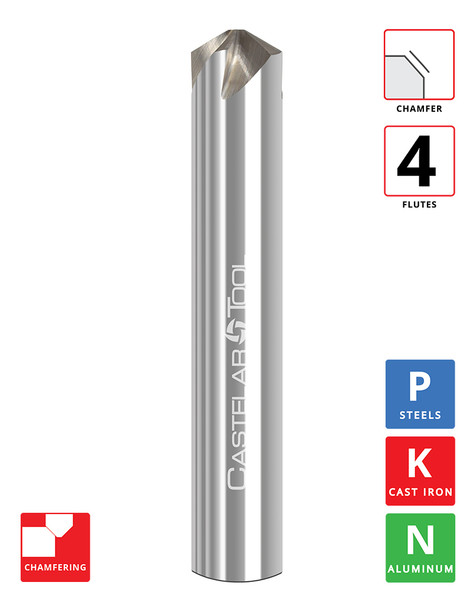 60° (120° Incl.) x 0.375"Ø x 0.086" LOC x 0.078" Tip Ø x 2.5" OAL - " Wide Chamfer - Uncoated - CMS4 4F Carbide Spiral Chamfer Mill