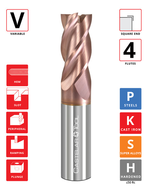 0.5"Ø x 1.625" LOC x 4" OAL- Square End - ALROC-S Coated - V438 4F Carbide Variable End Mill