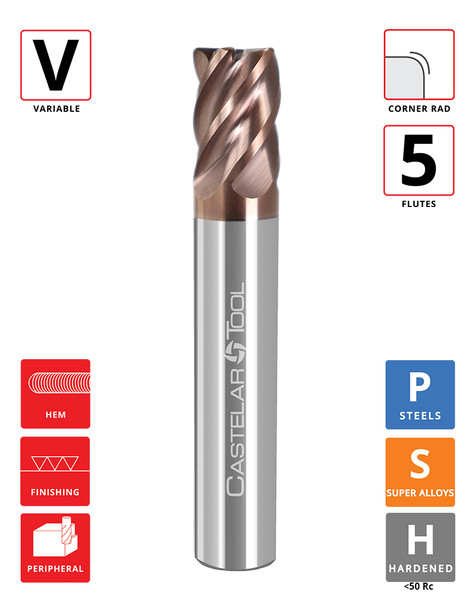 0.5"Ø x 1" LOC x 3" OAL - 0.03" Rad - ALROC-S Coated - V540 5F Carbide Variable End Mill - **DISCONTINUED**