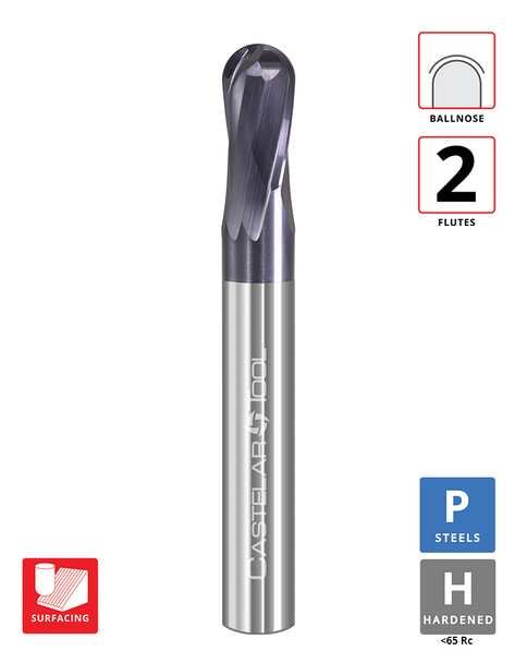0.25"Ø x 0.4" LOC x 3" OAL- Ballnose - TiAlN Coated - 281 2F Carbide Hard Mill - **DISCONTINUED**