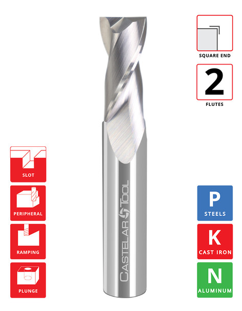 0.1378"Ø(3.5mm) x 12mm LOC x 50mm OAL- Square End - Uncoated - MG2 2F End Mill