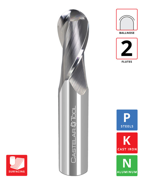 0.315"Ø(8mm) x 22mm LOC x 63mm OAL- Ballnose - Uncoated - MG2 2F End Mill