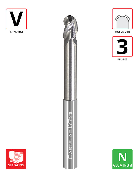 0.5"Ø x 0.625" LOC x 2.125"Reach x 4" OAL- Ballnose - Uncoated - A340 Reduced Neck 3F Carbide Variable End Mill