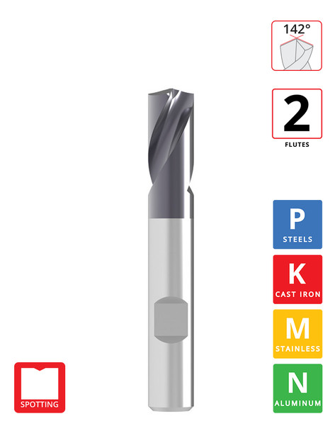 6mm x 13mm FL x 50mm OAL - 2F Carbide Spot Drill - 142° Drill Point - TiAlN