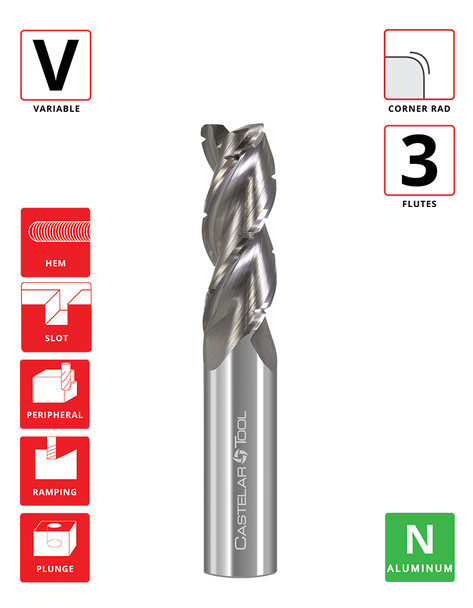 0.375"Ø x 1" LOC x 3" OAL - 0.02" Rad - Uncoated - A340-R 3F Carbide Variable End Mill With Chipbreakers