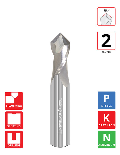 45° (90° Incl.) x 0.1875"Øx 0.625" LOC x 2" OAL - Uncoated - 2F Carbide Drill Mill