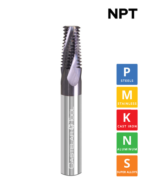 1/8-27 NPT RH Spiral Carbide Thread Mill - 0.31"Øx 0.437" LOC x 2 1/2" OAL x 5/16 Shank - 4 Flutes - TiAlN