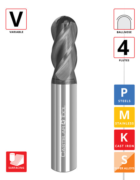 0.1875"Ø x 0.625" LOC x 2" OAL- Ballnose - ALROC+ Coated - GT4 4F Carbide