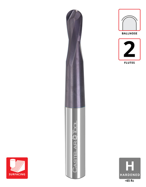 0.125"Ø x 0.28125" LOC x 1.9"Reach x 3" OAL- Ballnose - TiAlN Coated - 271 2F Carbide Hard Mill - **DISCONTINUED**