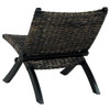 vidaXL Relaxing Chair Black Natural Kubu Rattan and Solid Mahogany Wood