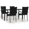 vidaXL 5 Piece Patio Dining Set Black Poly Rattan