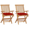 vidaXL Patio Chairs with Red Cushions 2 pcs Solid Teak Wood