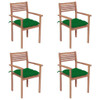 vidaXL Patio Chairs 4 pcs with Green Cushions Solid Teak Wood