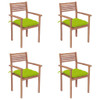 vidaXL Patio Chairs 4 pcs with Bright Green Cushions Solid Teak Wood