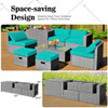 8 Pieces Patio Rattan Furniture Set with Storage Waterproof Cover and Cushion-Turquoise - Color: Tu