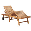 vidaXL Sun Lounger with Red Check Pattern Cushion Solid Teak Wood