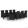 vidaXL 9 Piece Patio Dining Set with Cushions Poly Rattan Black