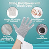 12 Pack String Knit Gloves with Black Dots 10" Size. Washable Elastic Knit Wrist Cotton Gloves with