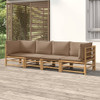 vidaXL 4 Piece Patio Lounge Set with Taupe Cushions Bamboo A949-3155120