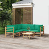 vidaXL 6 Piece Patio Lounge Set with Green Cushions Bamboo A949-3155156