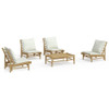 vidaXL 5 Piece Patio Lounge Set with Cream White Cushions Bamboo A949-3156487