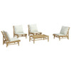 vidaXL 5 Piece Patio Lounge Set with Cream White Cushions Bamboo A949-3156487