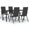 vidaXL 5 Piece Patio Dining Set Black Poly Rattan A949-3156512